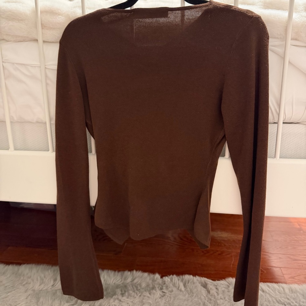 Zara Ruched Knit Top Brown - Picture 5 of 7